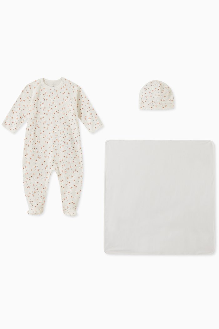 

Sleepsuit Gift Set in Organic Cotton, Set of Three, White