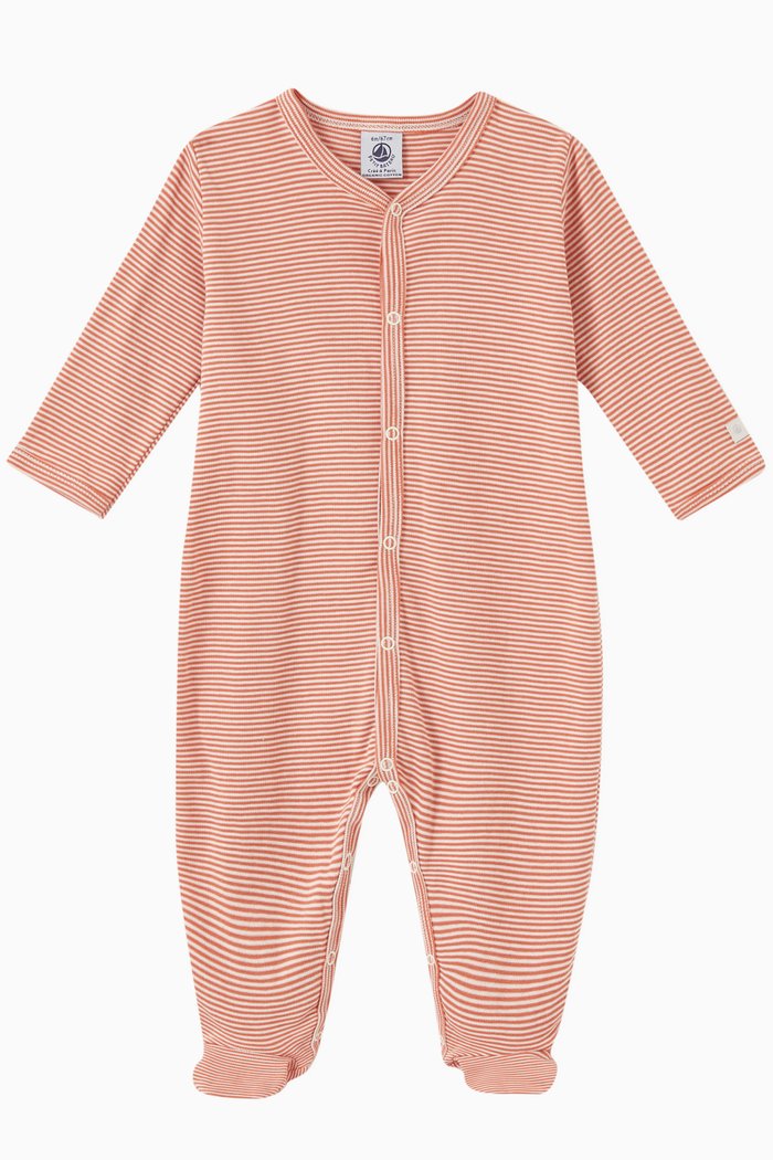 

Striped Sleepsuit in Cotton, Orange