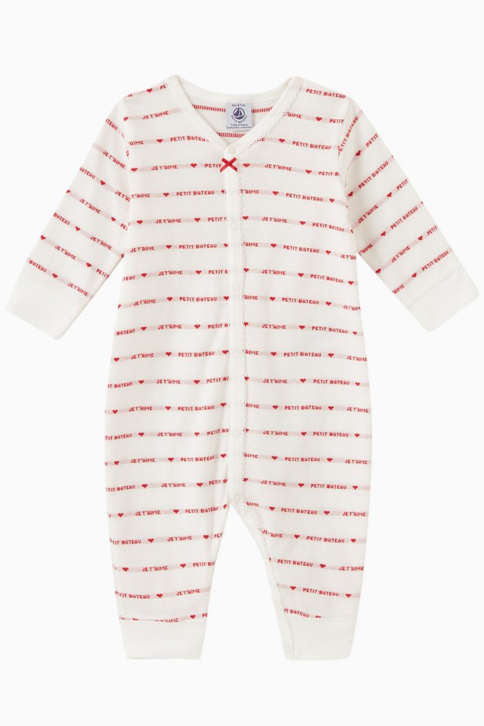 Logo Print Romper in Organic Cotton, White