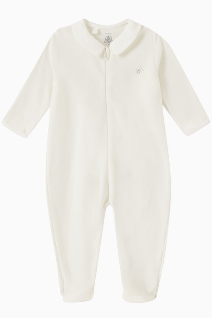 

Velour Sleepsuit in Organic Cotton, White