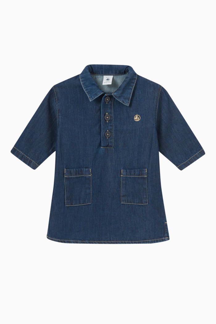 

Logo Detail Dress in Denim, Blue
