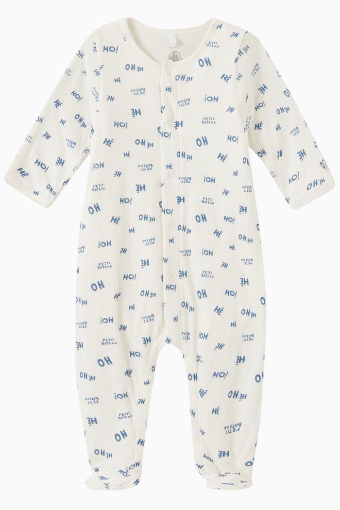 

Slogan Print Sleepsuit in Cotton, White