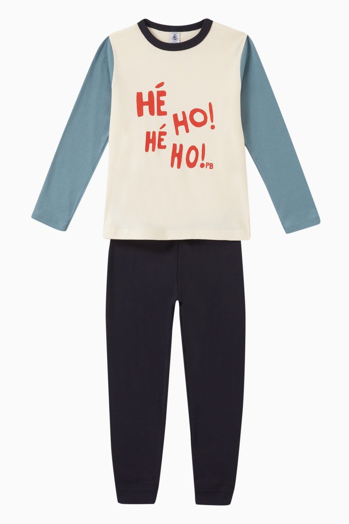 

Slogan Print Pyjama Set, Blue