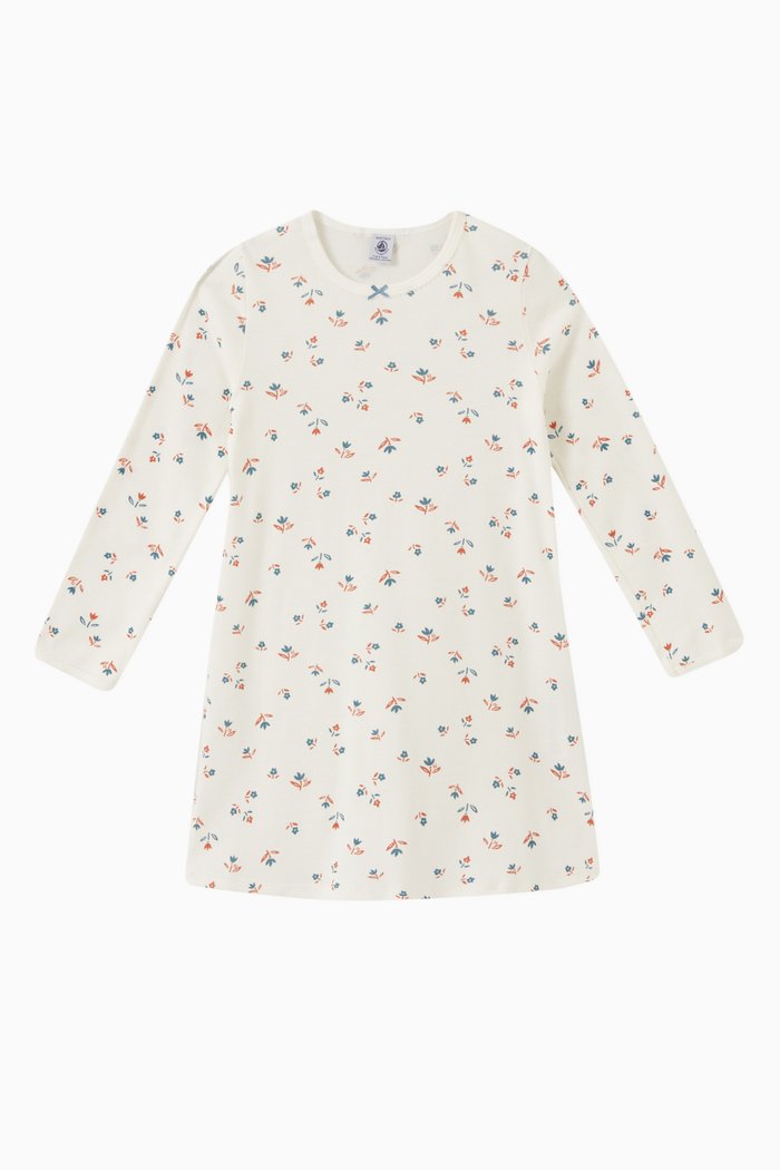 

Floral Print Night Dress in Cotton, White