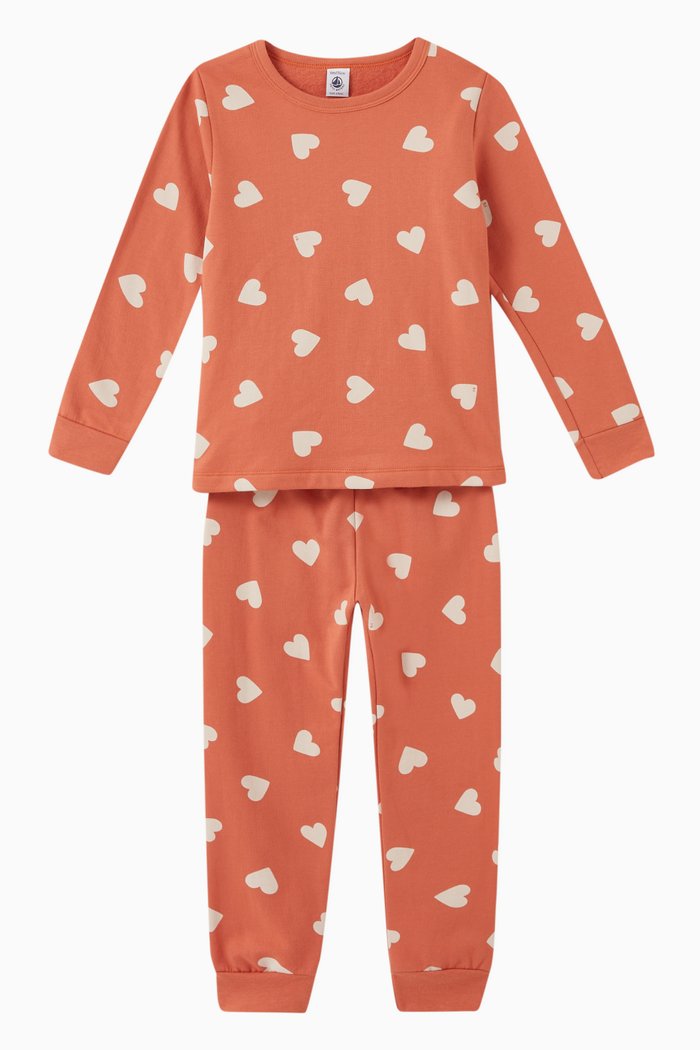 

Heart Print Pyjamas in Cotton, Set of Two, Orange