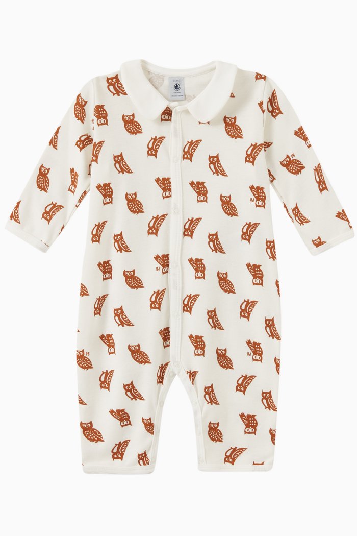 

Owl Print Romper in Organic Cotton, White