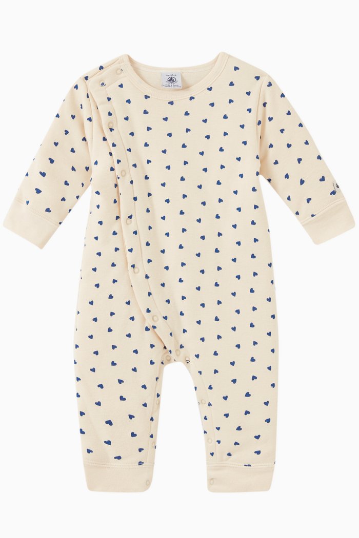 

Heart Print Romper in Organic Cotton, Neutral