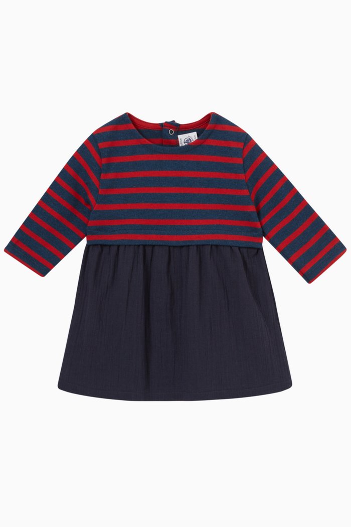 Striped Dress in Cotton, Blue