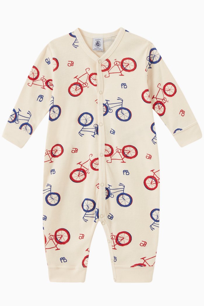 

Bike Print Romper in Organic Cotton, Neutral