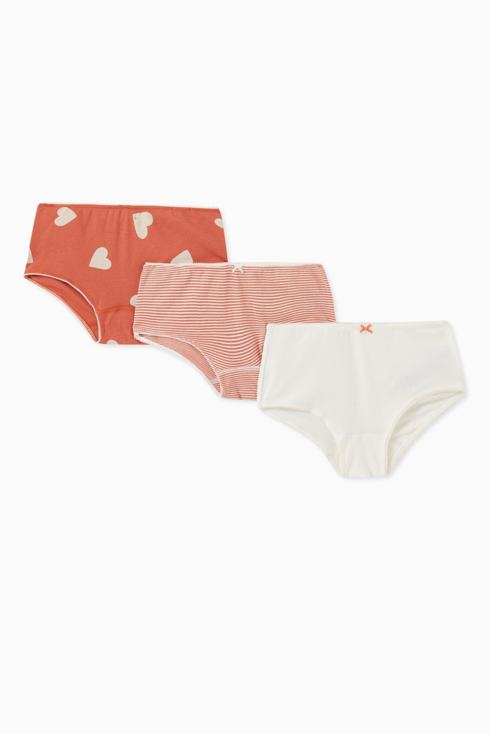 

Heart Print Briefs in Organic Cotton, Set of 3, Multicolour
