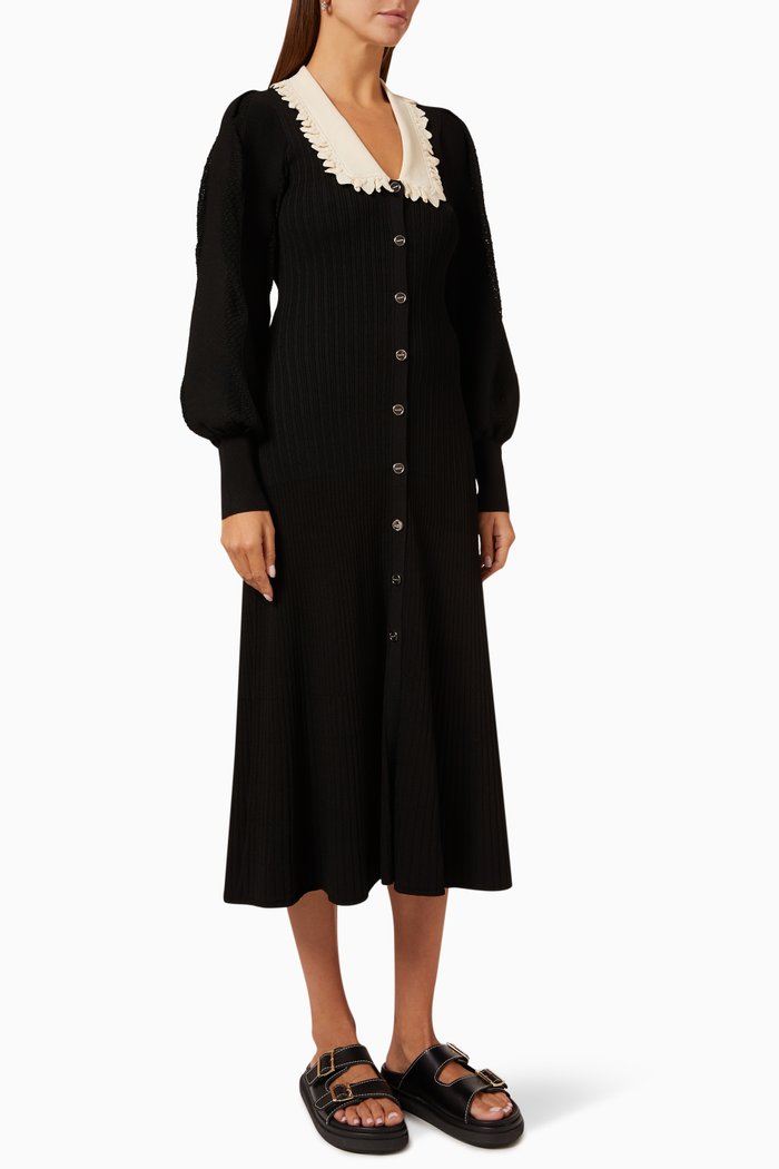 

Collared Midi Dress in Viscose-blend, Black