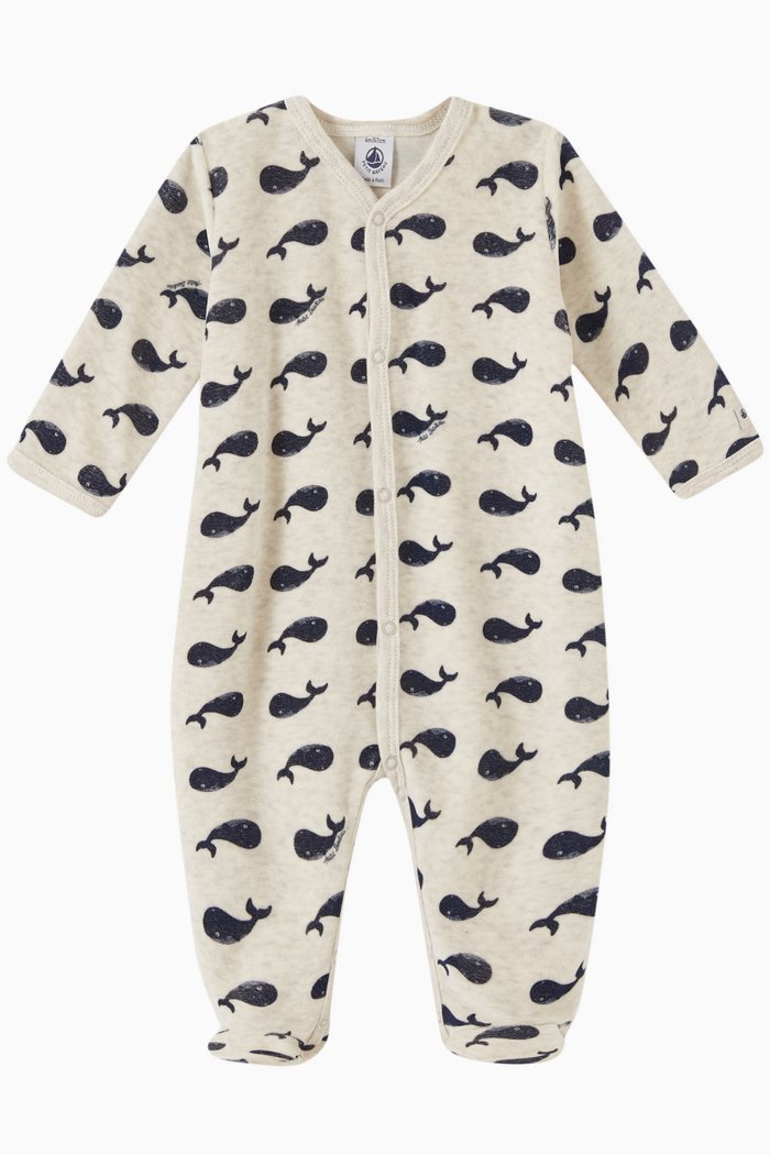 

Whale Print Sleepsuit in Cotton, Neutral