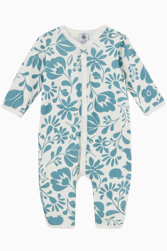 

Floral Print Romper in Organic Cotton, Blue