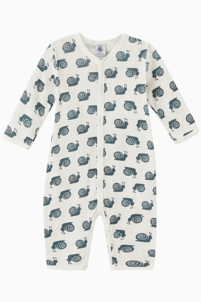 

Snail Print Romper in Organic Cotton, White