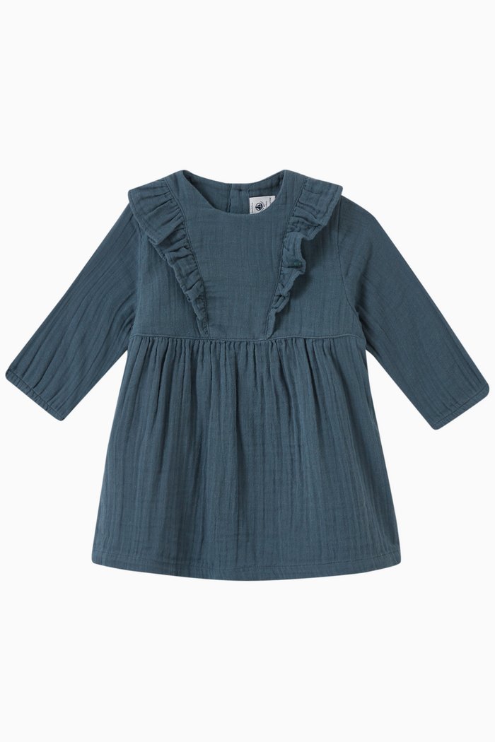

Ruffled Dress in Organic Cotton, Blue