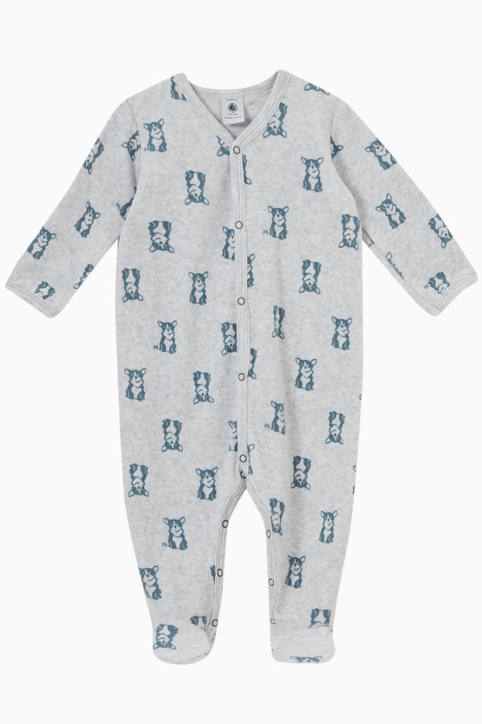 

Dog-print Sleepsuit in Organic Cotton, Grey