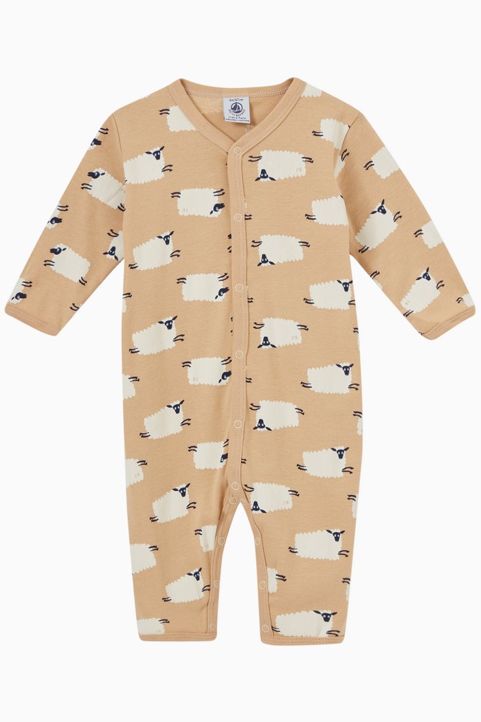 

Sheep Print Romper in Organic Cotton, Neutral
