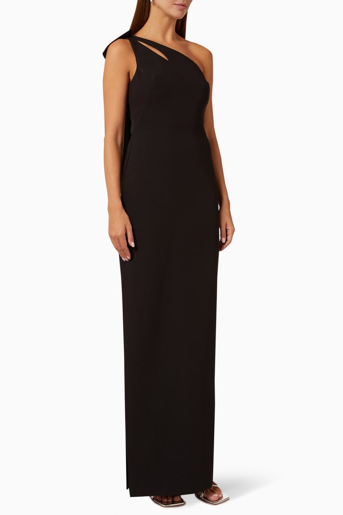 

One-shoulder Gown in Stretch-jersey, Black