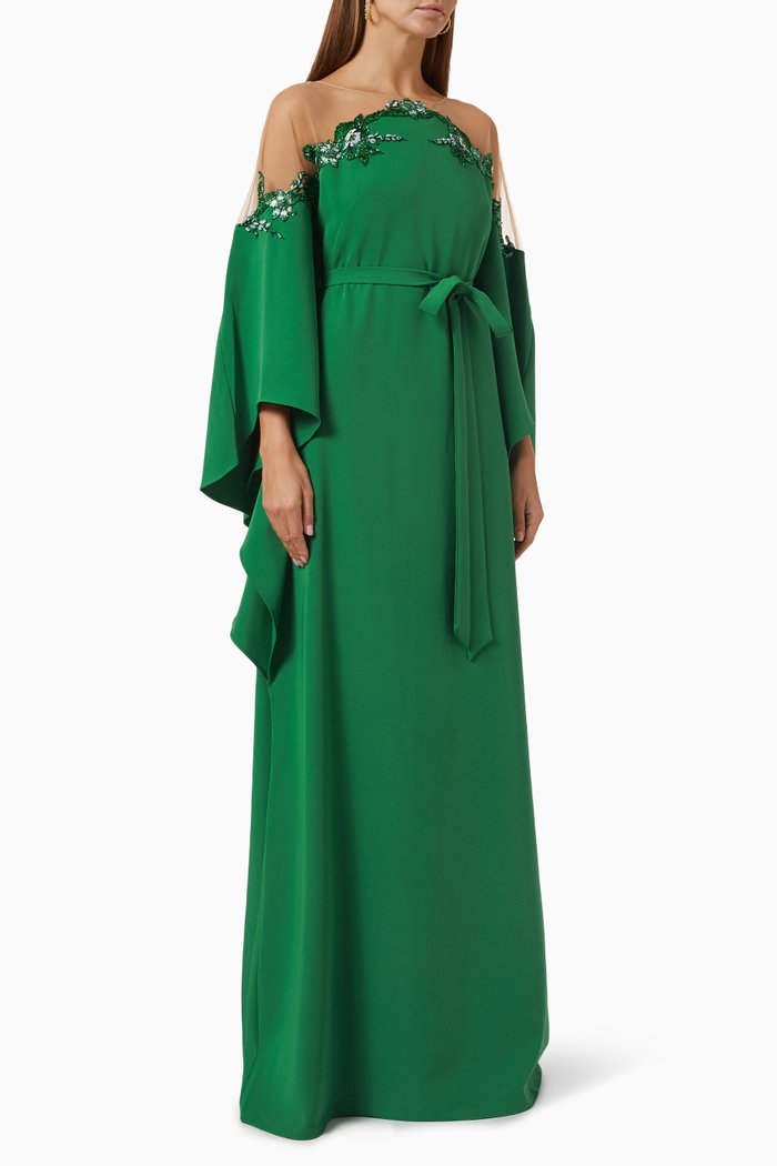 

Bead-embellished Belted Kaftan, Green