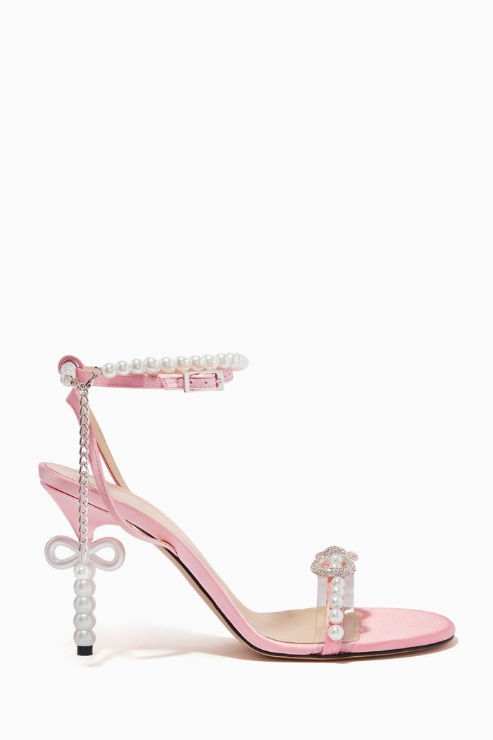 

Pearl Bow 95 Sandals in Satin, Pink