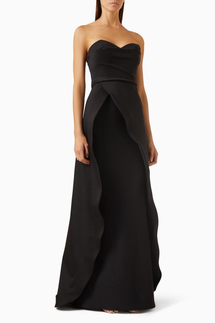 Strapless Gown in Stretch Knit, Black