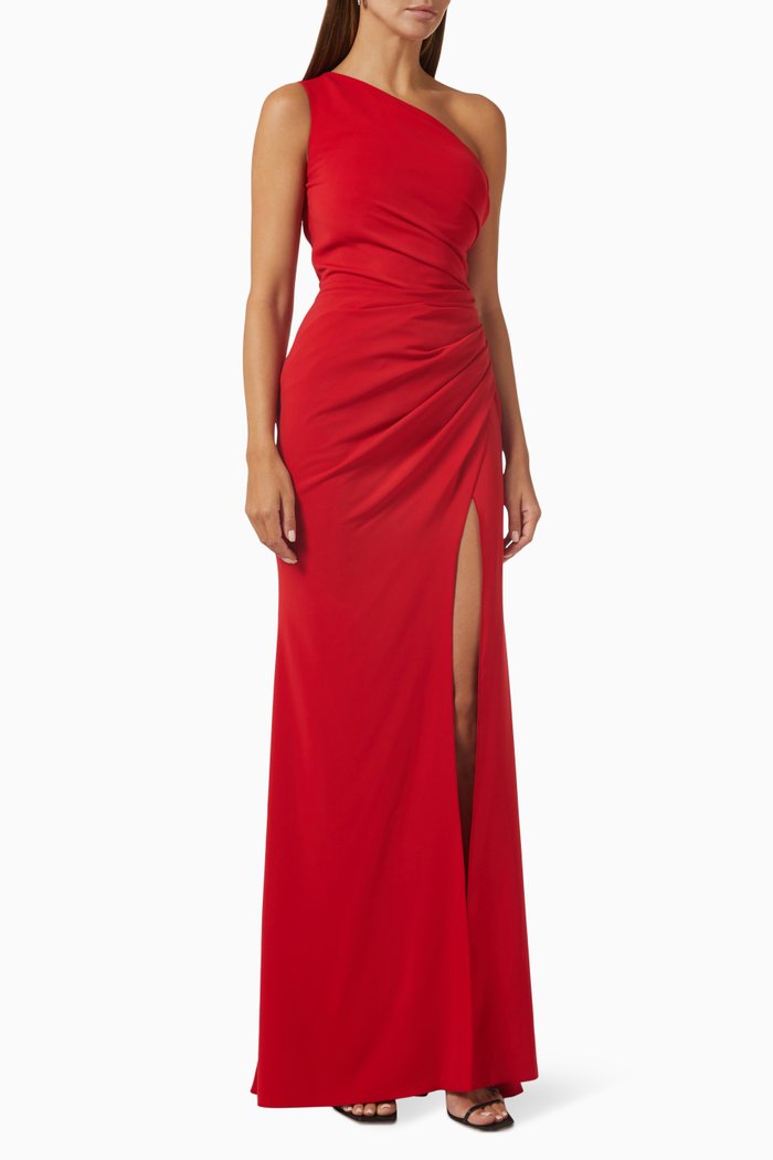One-Shoulder Gown in Crepe, Red