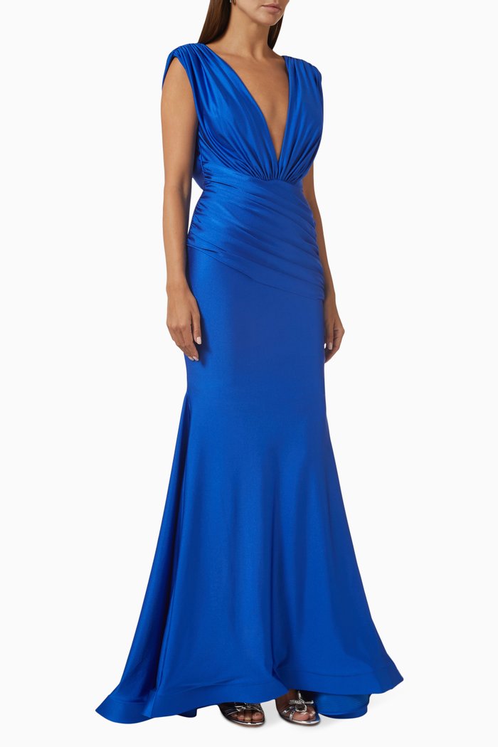 

Draped Gown in Pebbled Crepe, Blue