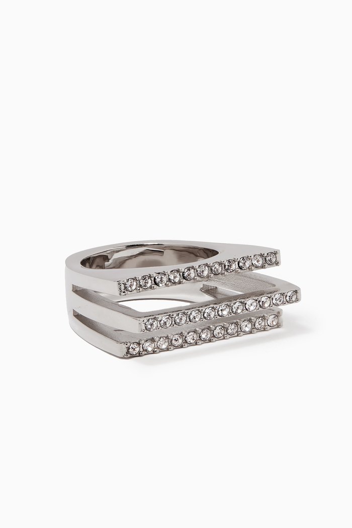 

Striped Rhinestone Ring in Metal, Silver