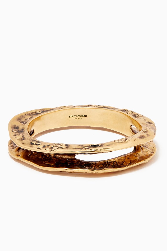 Thin Textured Bangle in Metal, Gold