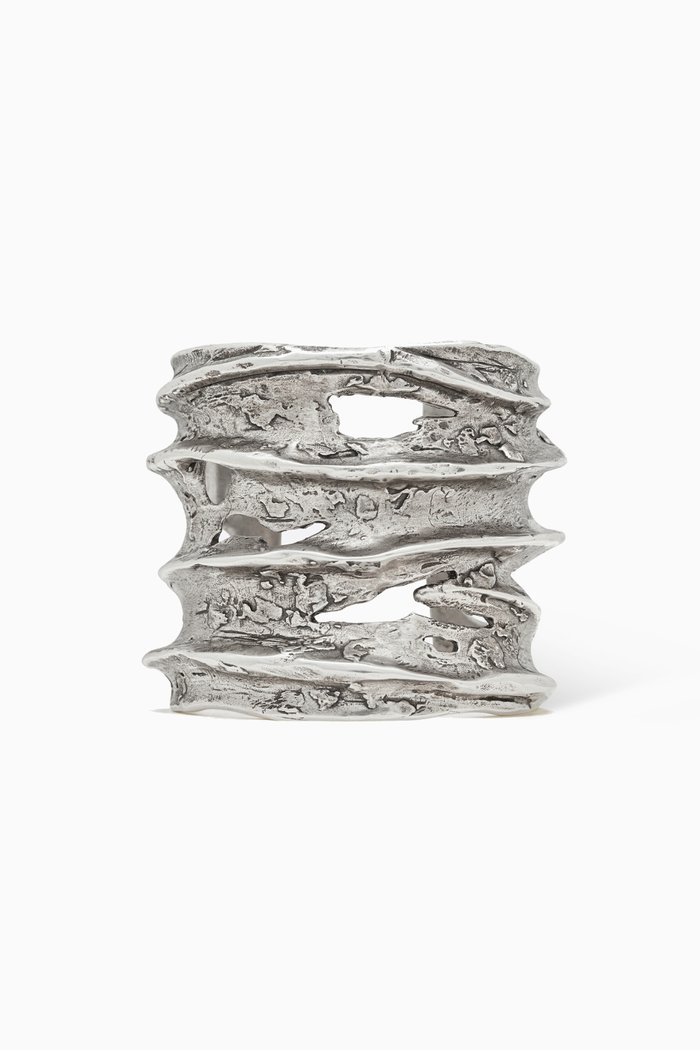 

Long Tornado Crater Cuff Bracelet in Metal, Silver