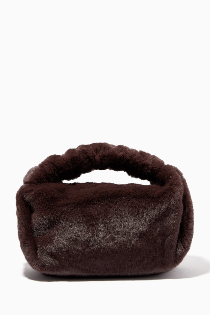 

Small Scrunchie Top-handle Bag in Faux Fur, Brown