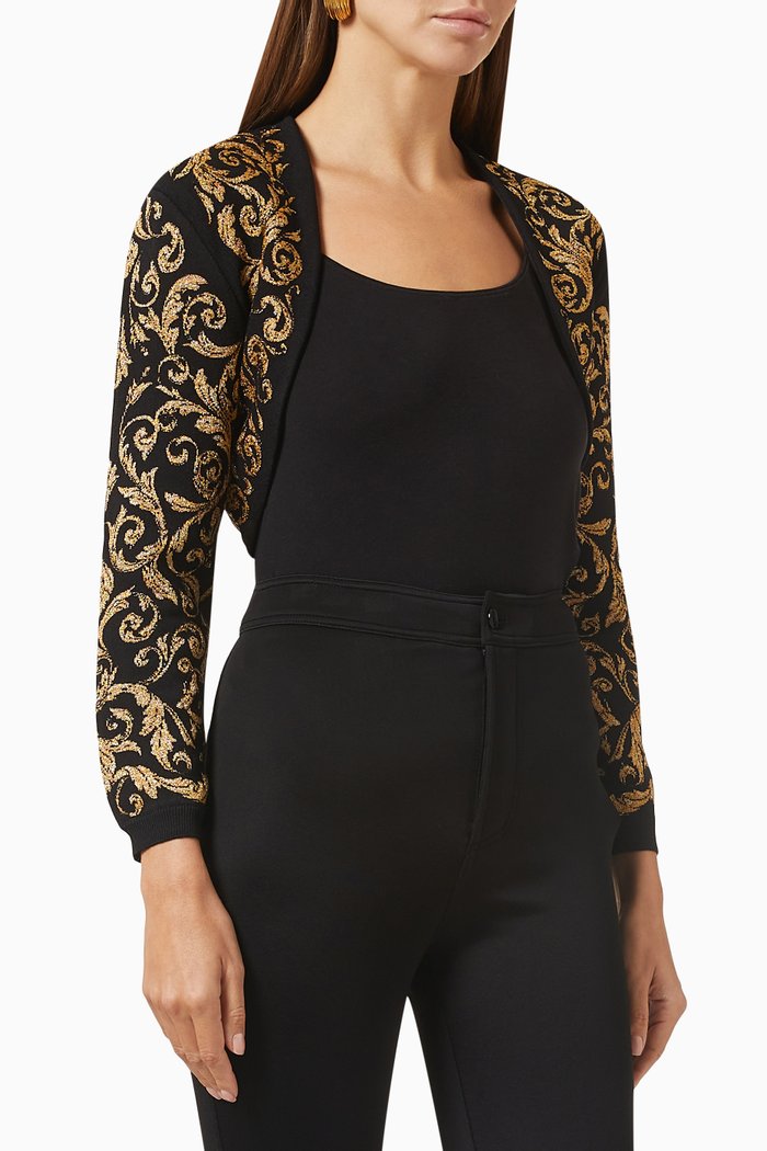 Baroque-knit Crop Cardigan in Viscose-blend, Black