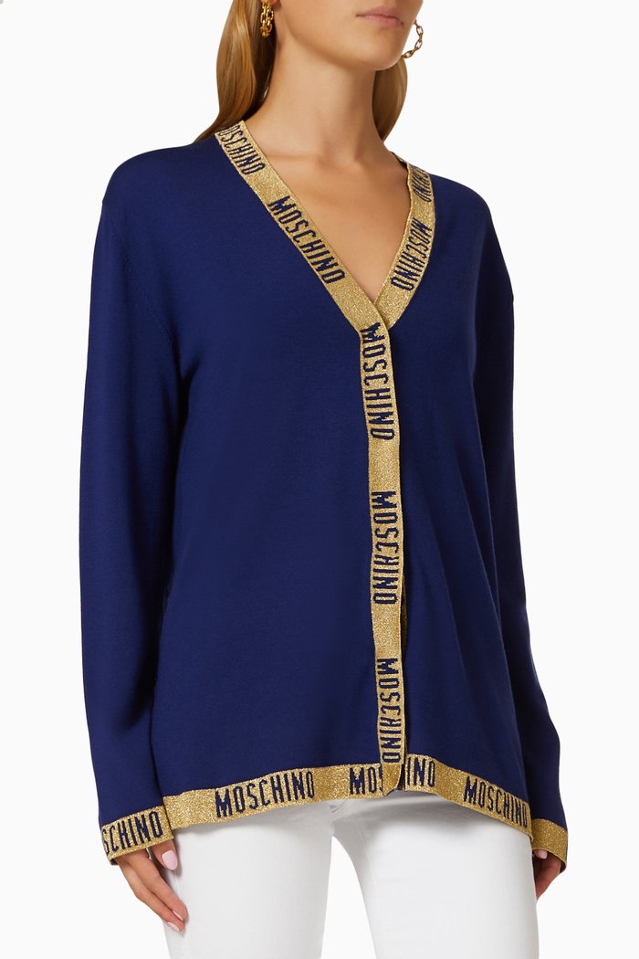 

Logo-tape Intarsia Cardigan in Wool, Blue