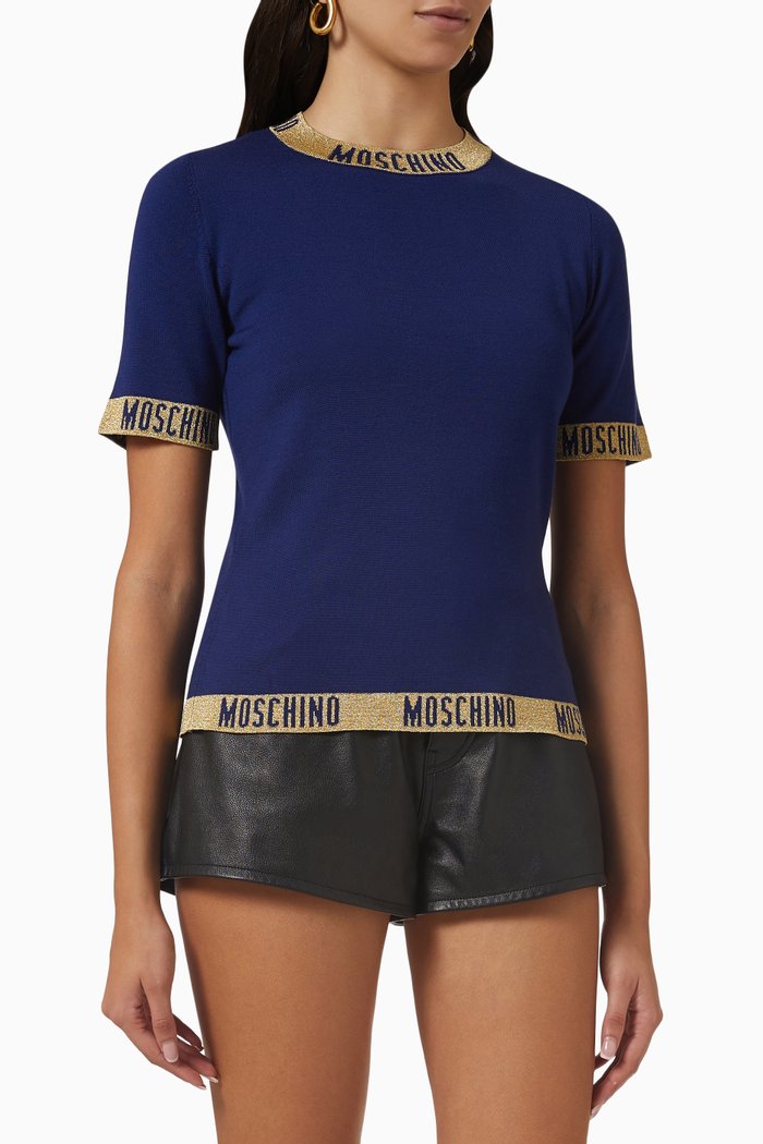 

Logo Tape Top in Wool Knit, Blue