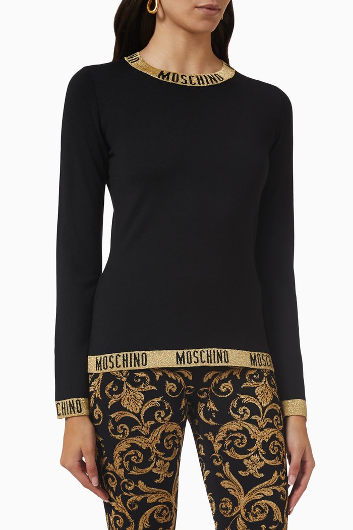 

Logo Tape Sweater in Wool Knit, Black