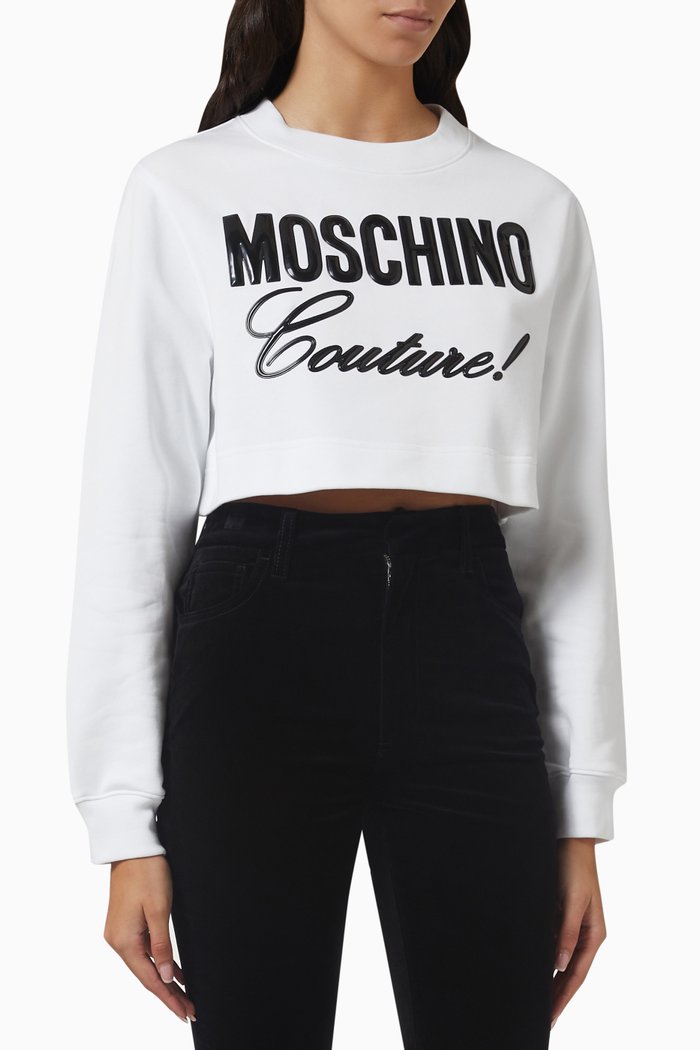 

3D Logo Cropped Sweatshirt in Cotton, White