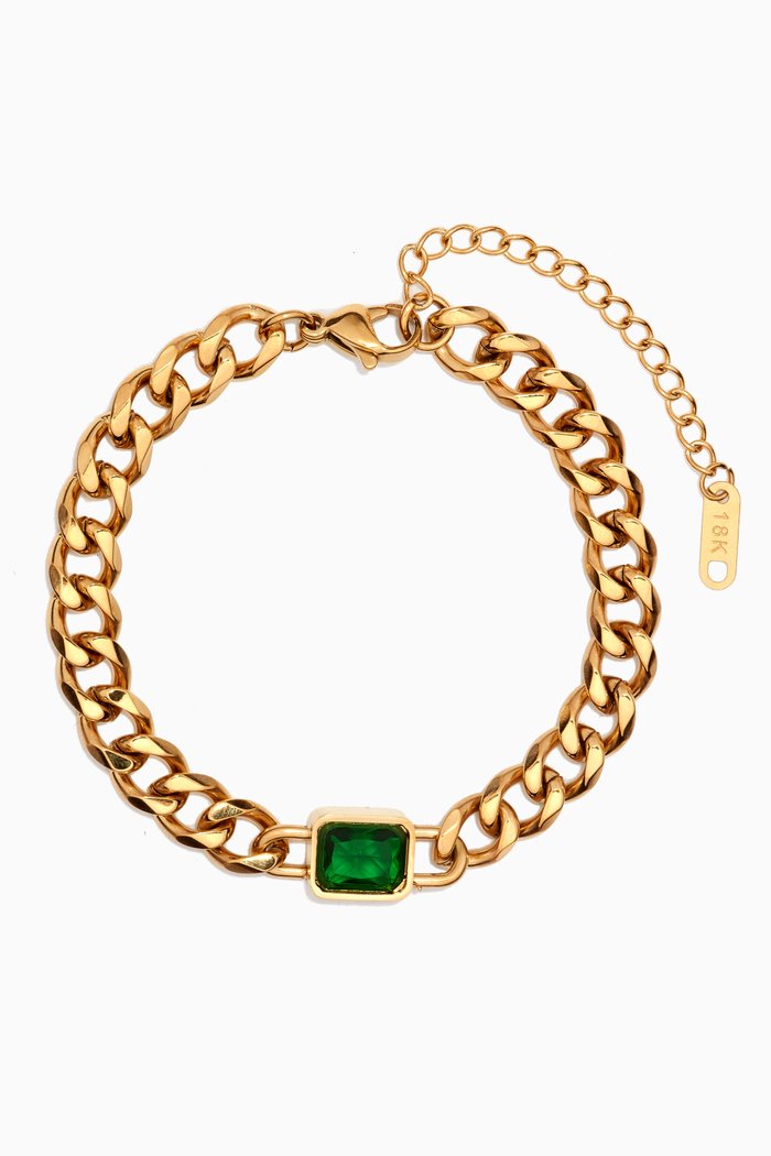 Atlantic Sparkle Agate Bracelet in 18kt Gold-plated Silver, Green