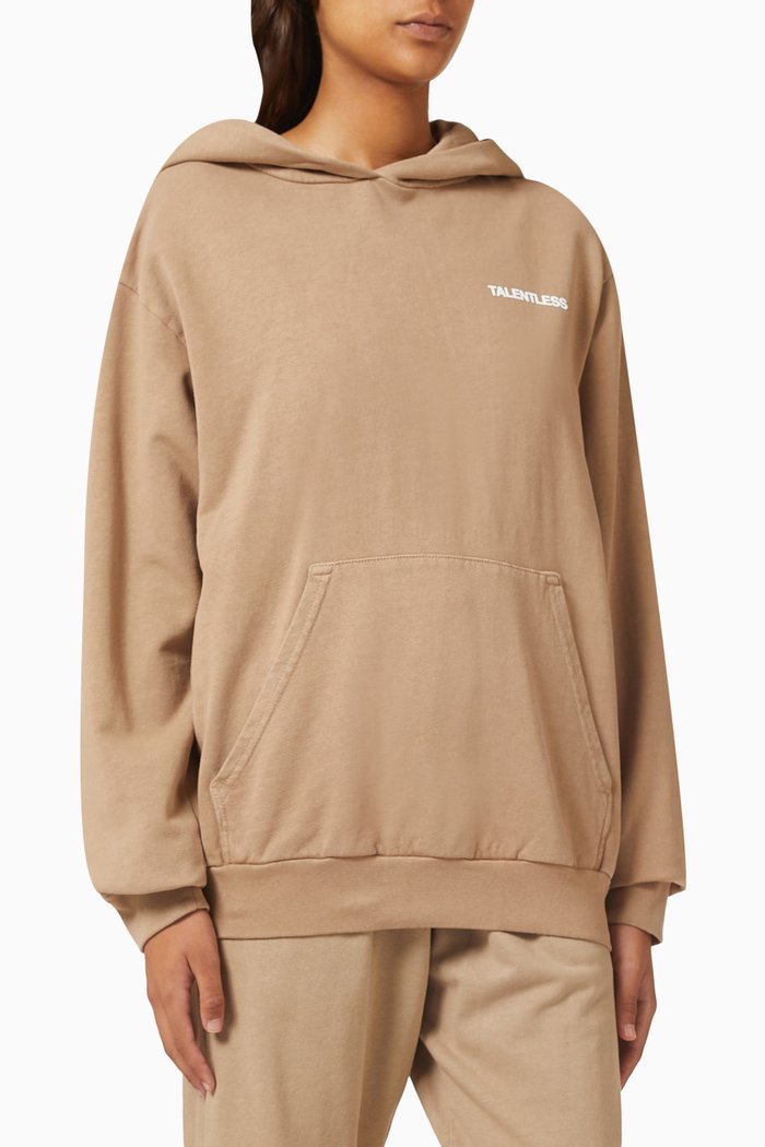

Lightweight Hoodie in Cotton Fleece, Brown