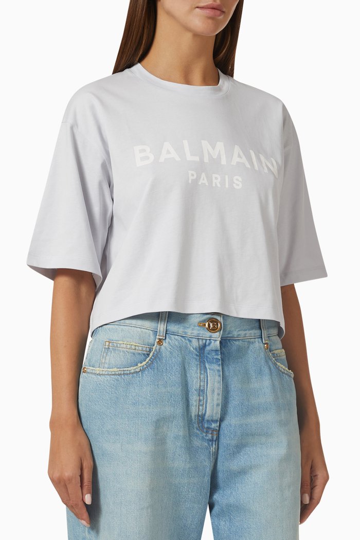 Logo Crop T-shirt in Cotton, Blue