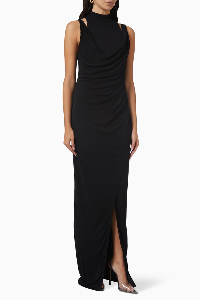 

Draped Maxi Dress in Jersey, Black