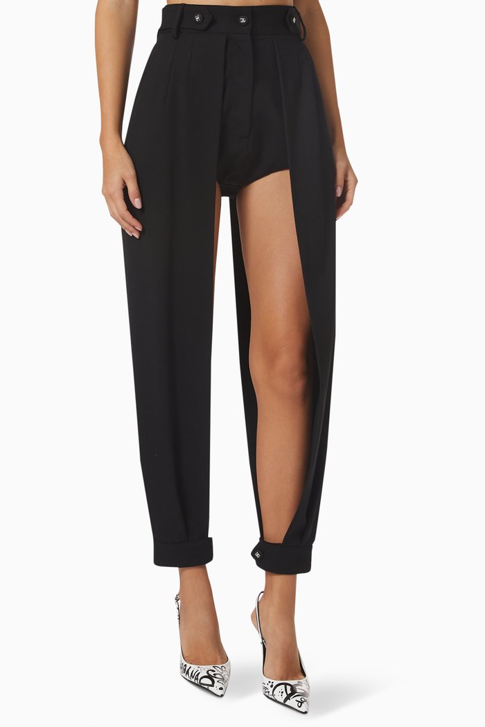 High-waist Pants in Wool-knit, Black