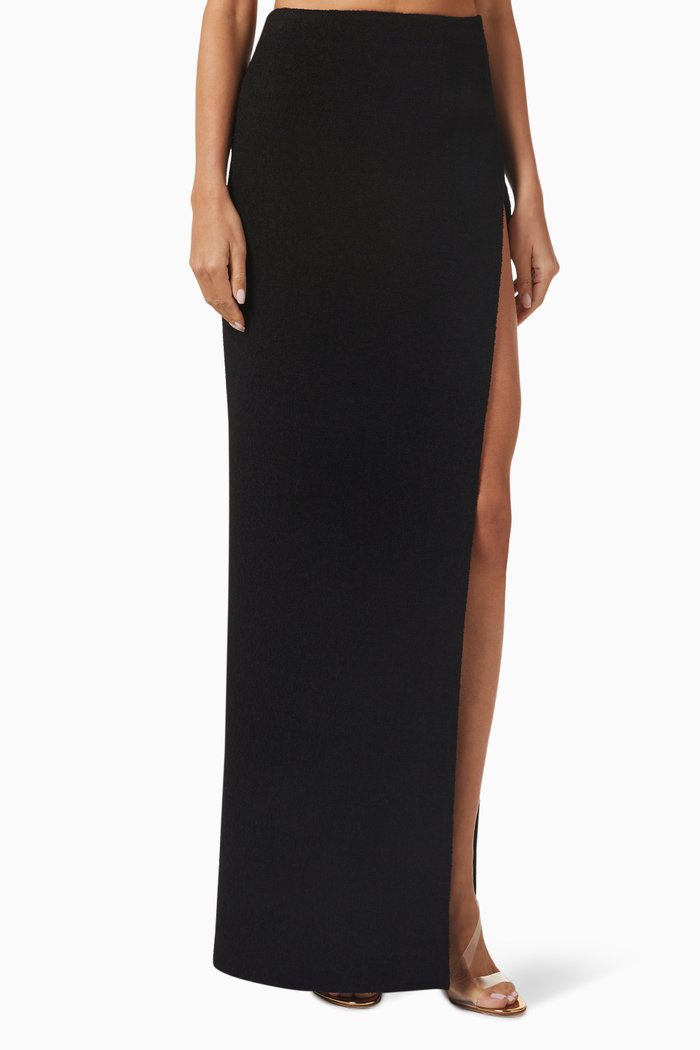 

Side Split Maxi Skirt in Tweed Boucle, Black