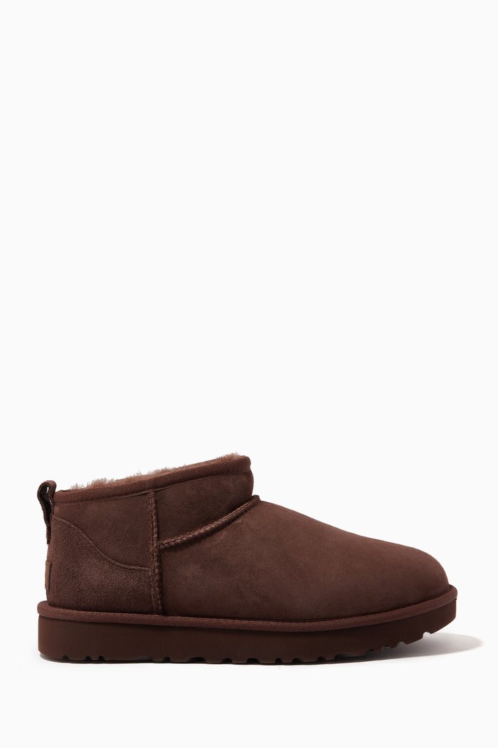 

Classic Ultra Mini Boot in Leather & Fur, Brown