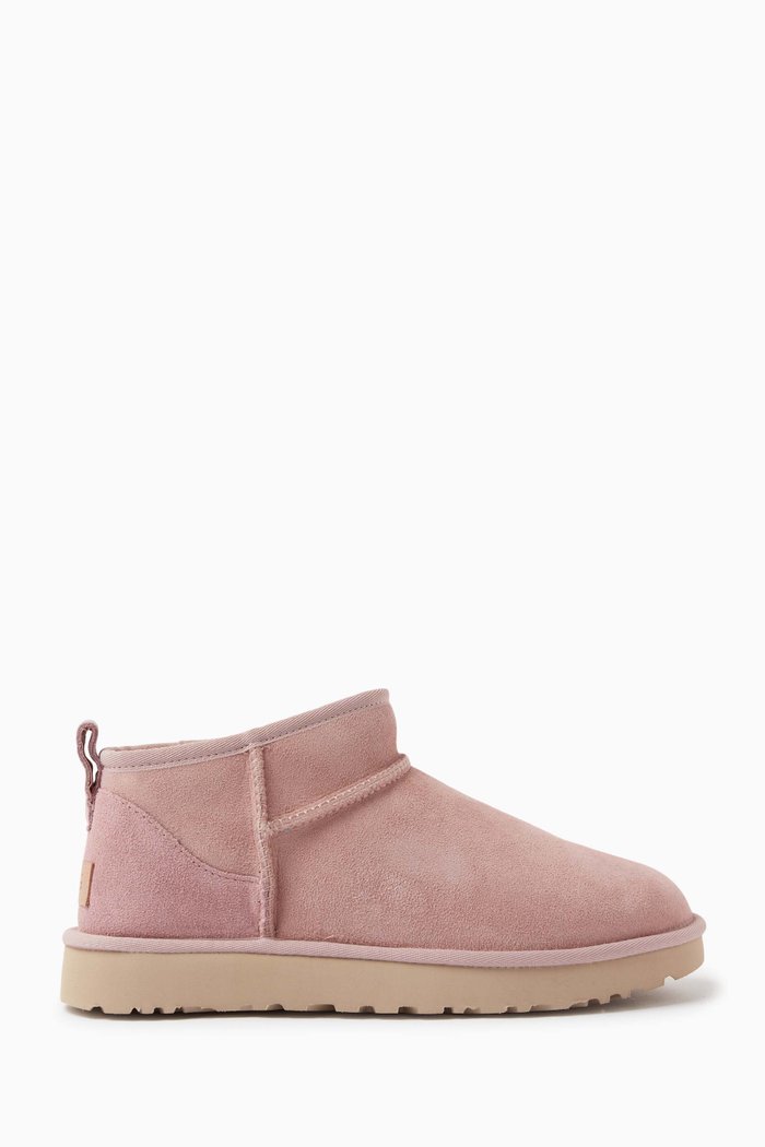 Classic Ultra Mini Boot in Leather & Fur, Pink