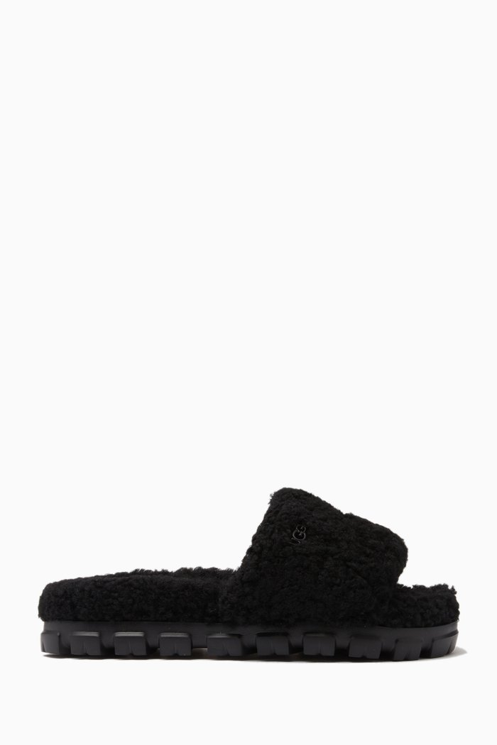 

Cozetta Curly Slides in Sheepskin, Black