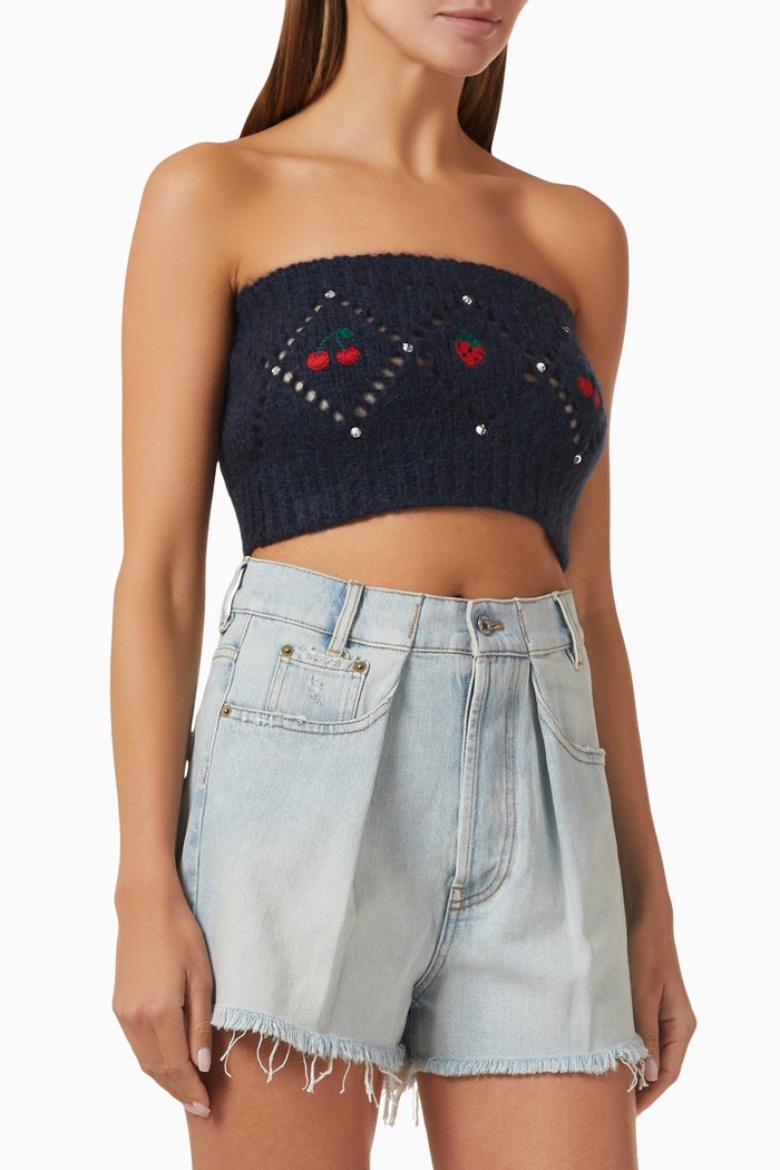 

Embroidered Bandeau Top in Wool-blend, Blue
