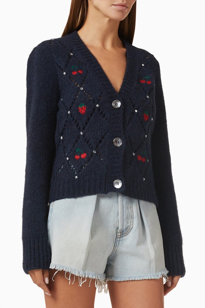 

Embroidered Cardigan in Wool-blend, Blue