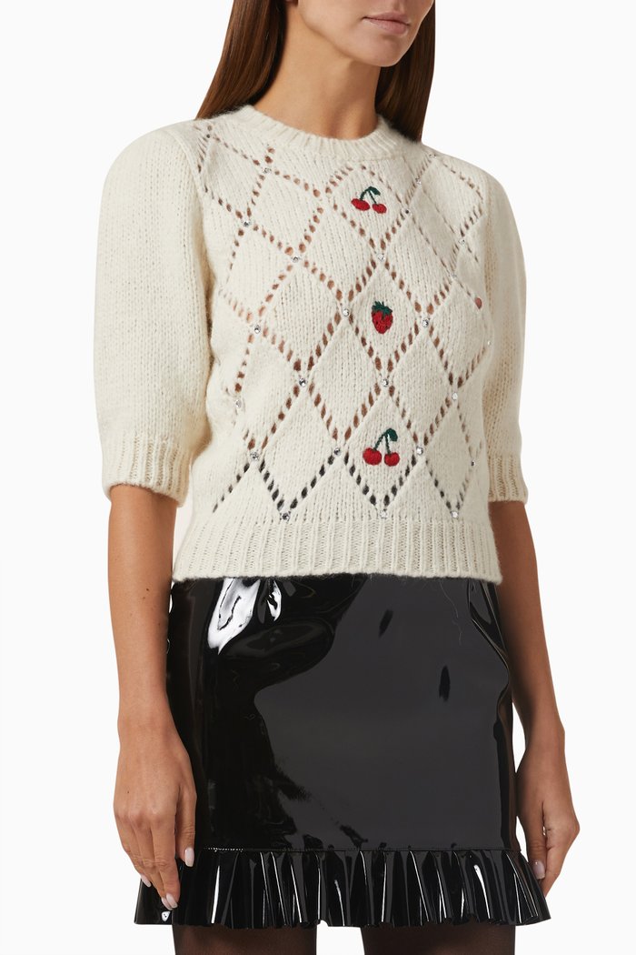 

Embroidered Sweater in Wool-blend, White