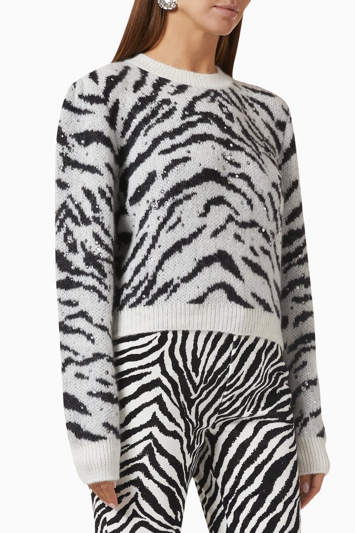 

Embellished Zebra Sweater in Wool-blend, White