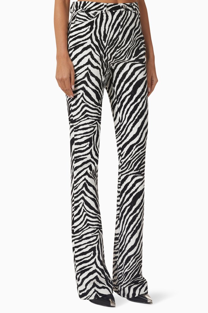 

Zebra-print Flared Pants in Velvet, Black